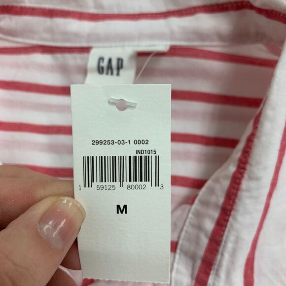 Gap Shirt Womens M Medium White Red Striped Short Sleeve Button Front Cotton - Picture 10 of 14